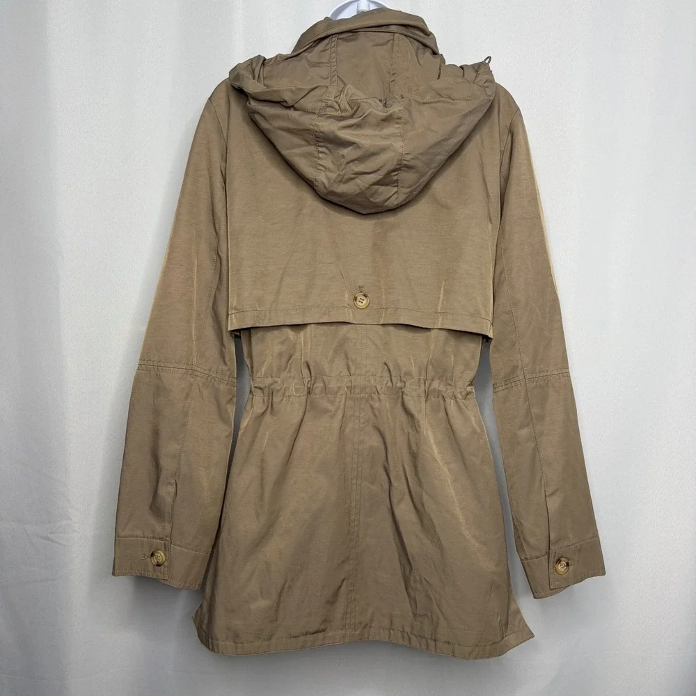 Lauren Ralph Lauren Womens Khaki Tan Hooded Field Jacket Drawstring Waist Sz Med